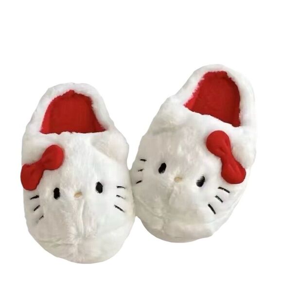HELLO KITTY Cozy Slippers White Faux Fur Kawaii Women’s Size 8-8.5 NEW - Picture 1 of 9